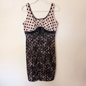 Voodoo Vixen Retro Rockabilly Lace Black Polka Dot Midi Pencil Wiggle Dress Med